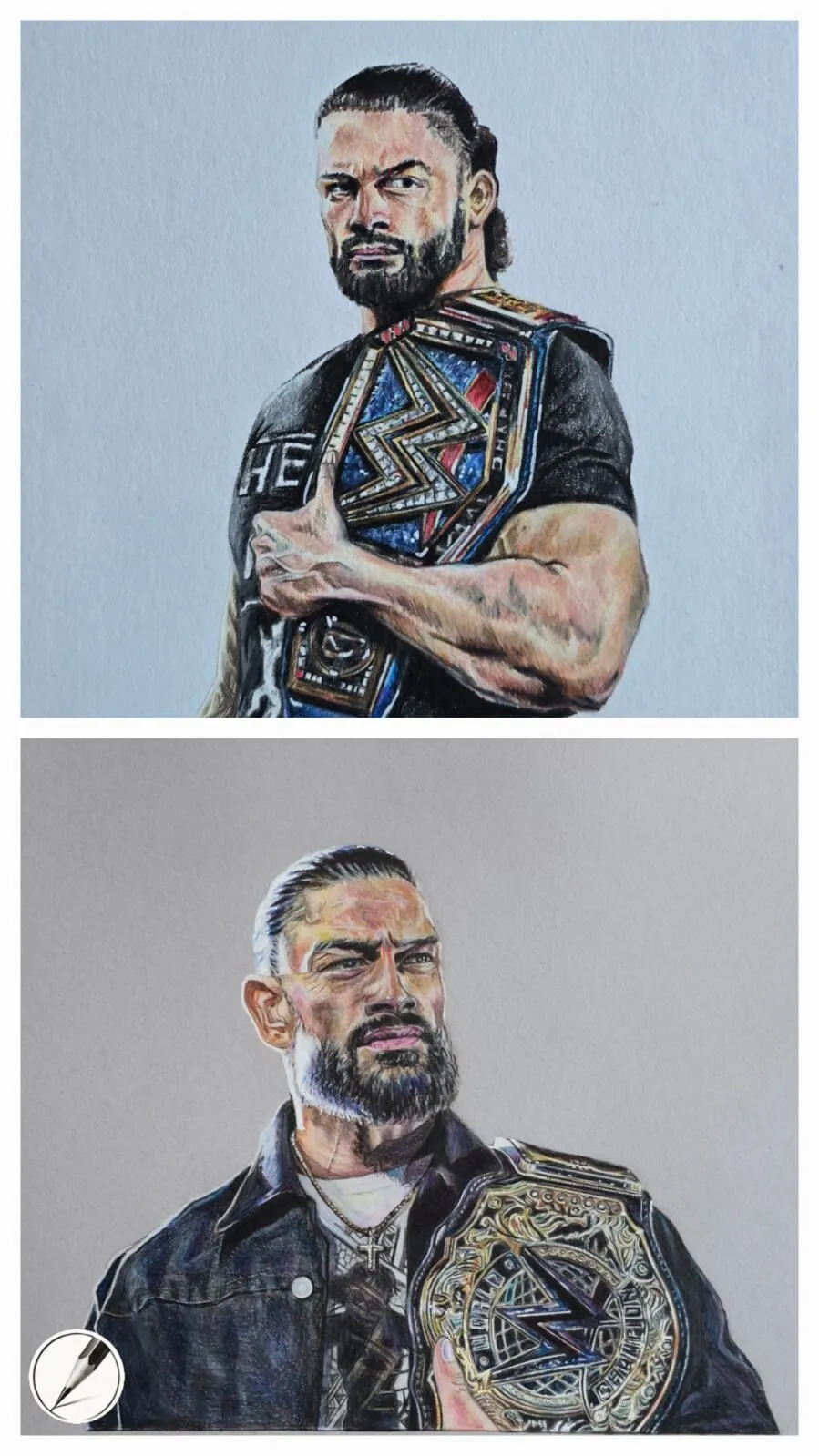 Two drawings of the same subject made at different times, showing progress in skill